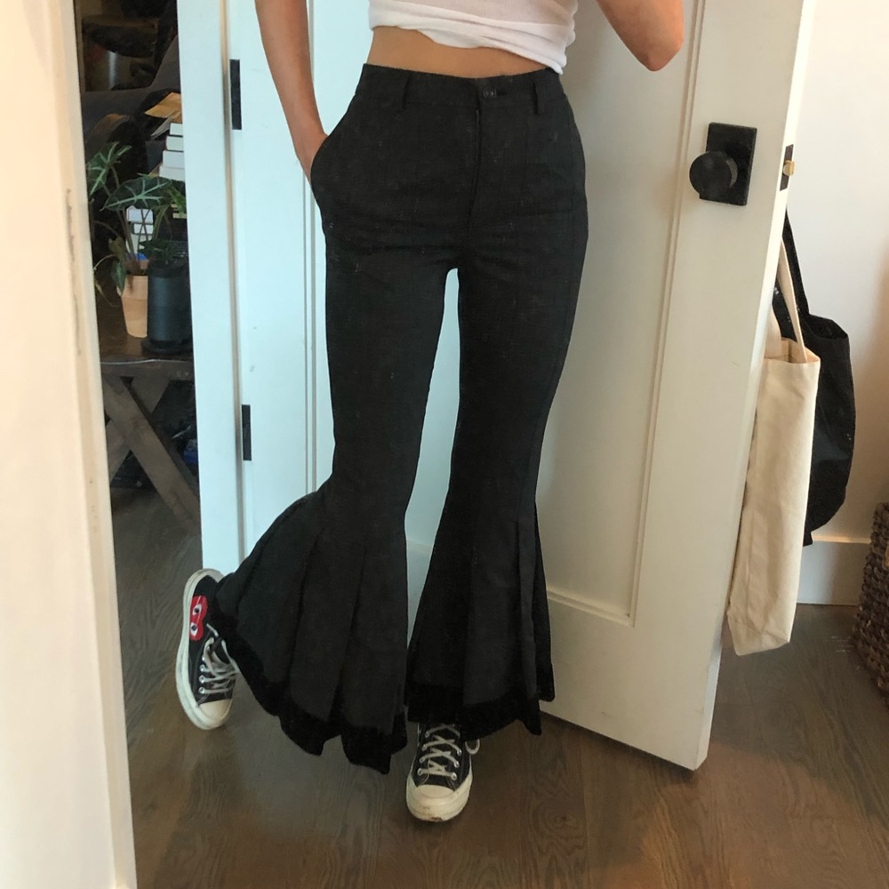 Vintage Dolce & Gabbana Flare Velvet-trim Pants
